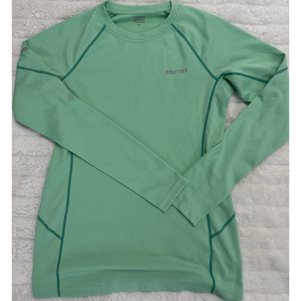 Marmot Women’s M Green Long Sleeve Crew Neck Athletic Fit Logo Tee